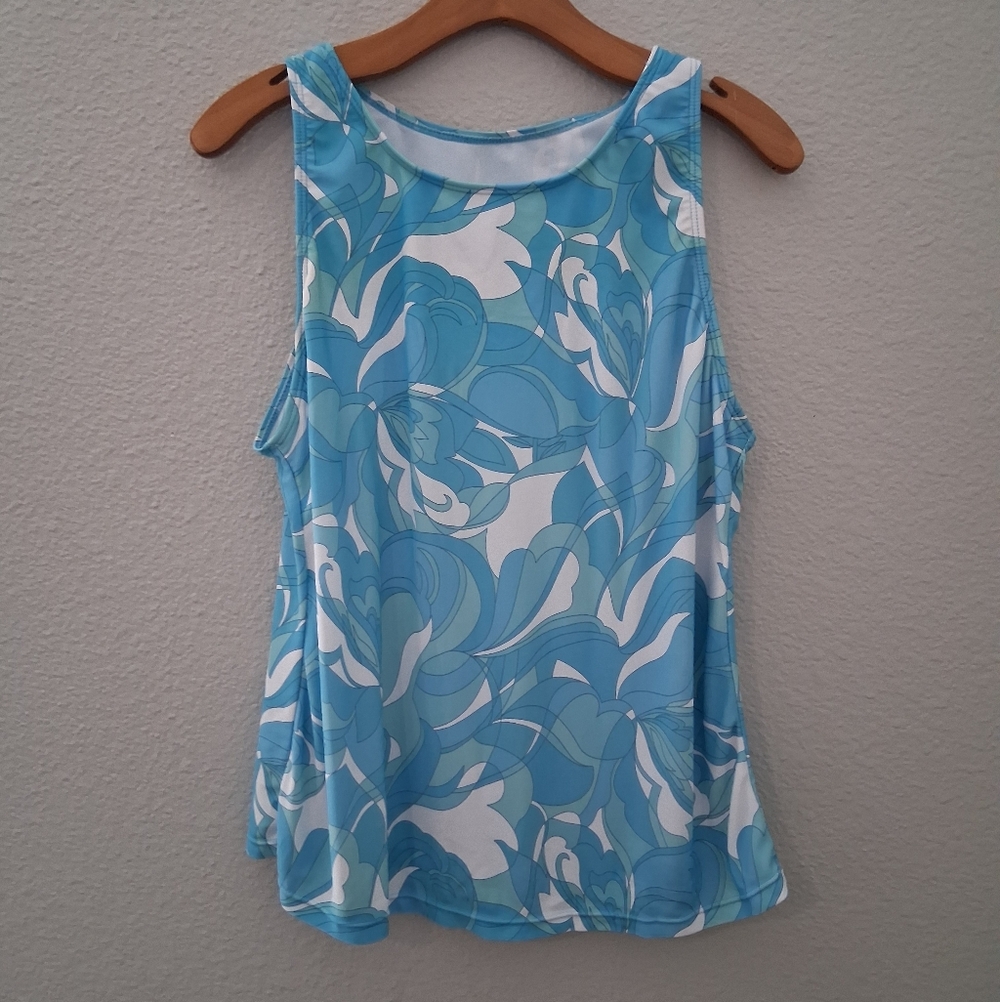 Floral Blue Sleeveless Swim Top XL